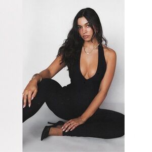 NWOT HOUSE OF CB Anaise Black Corset Bandage Halter Jumpsuit sz L